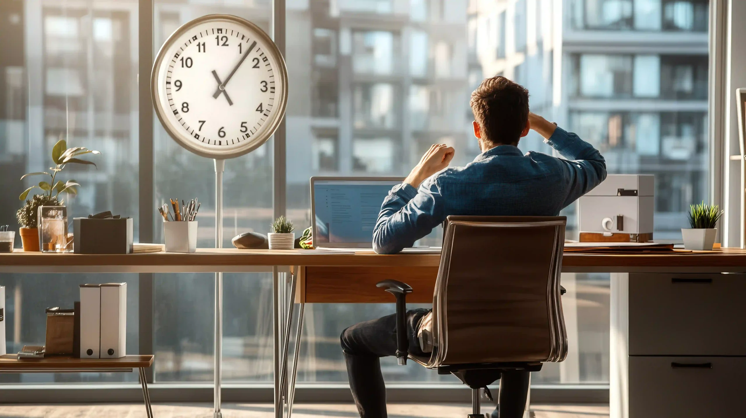 person-office-nervously-watching-clock-as-time-ticks-closer-deadline person-office-nervously-watching-clock-as-time-ticks-closer-deadline